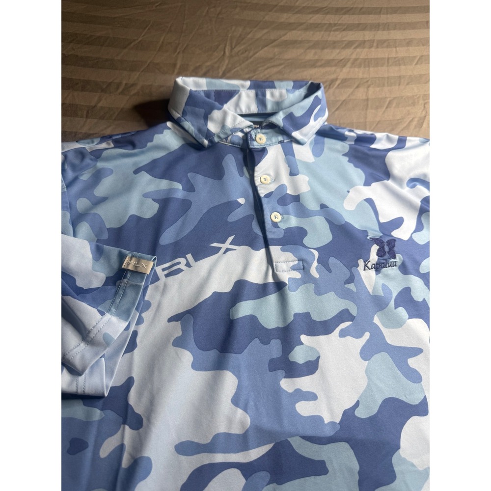 RLX Ralph Lauren Mens Blue Camo Kapalua Golf Polo Shirt Size M - Picture 2 of 9